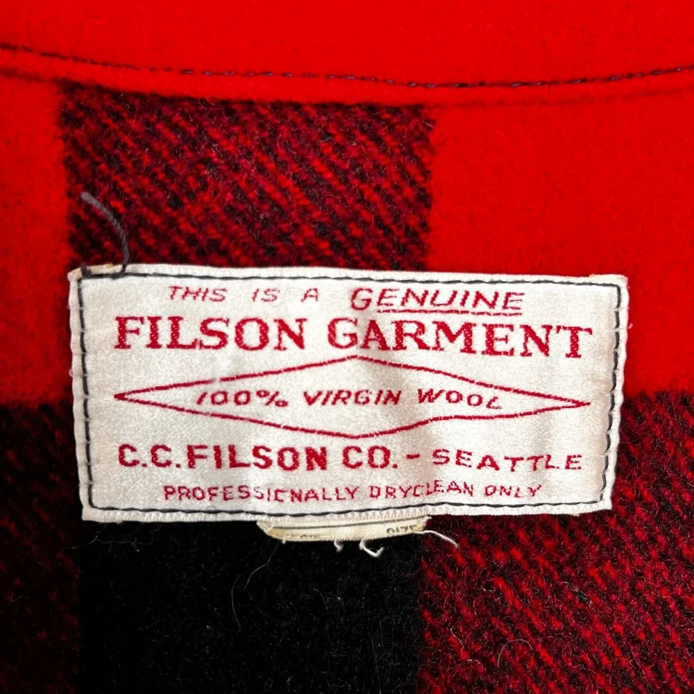 Filson Vintage Mackinaw Wool Cruiser Jacket Mens M L Buffalo Check Red Black - Picture 6 of 16